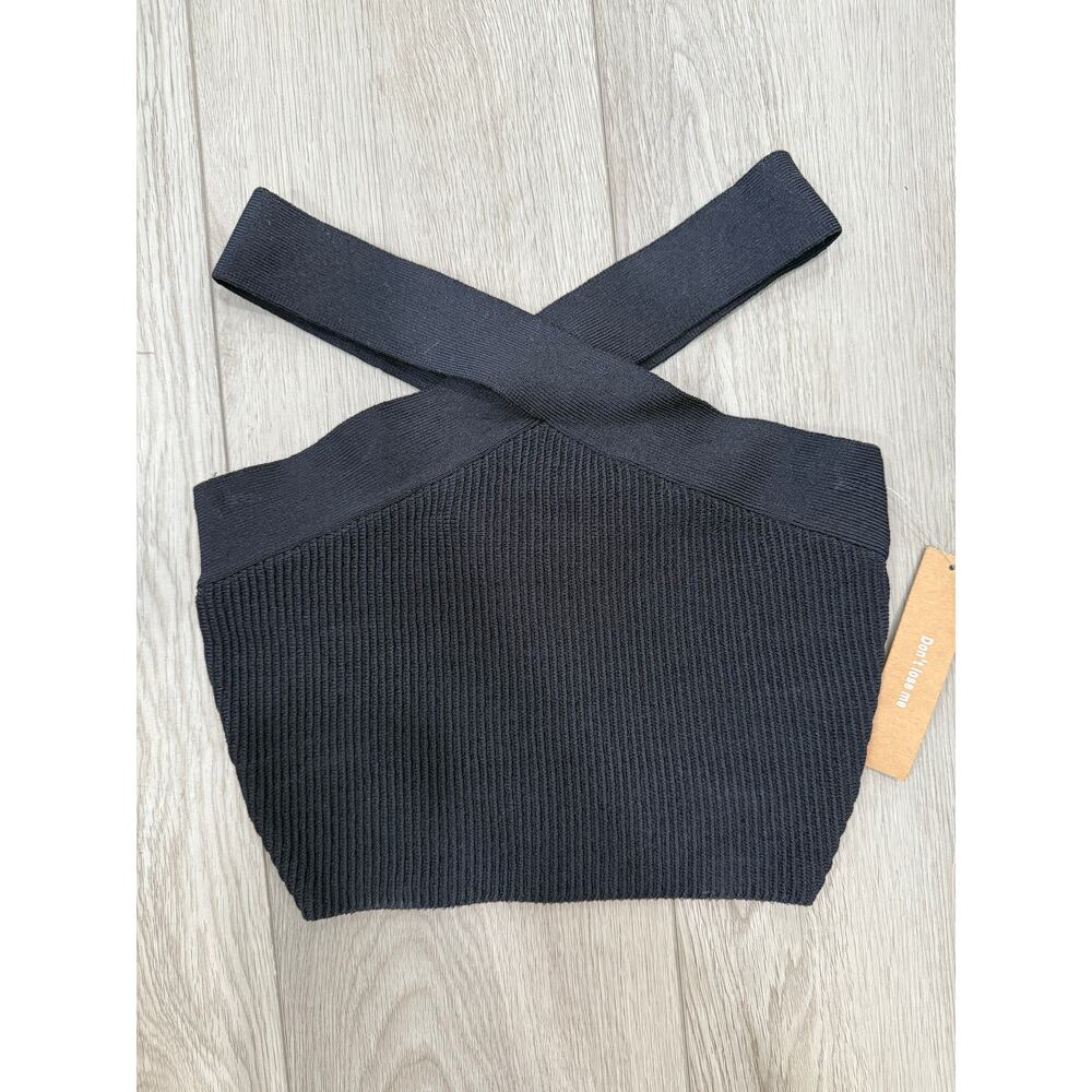 Black Halter Neck Ribbed Top - Picture 3 of 7